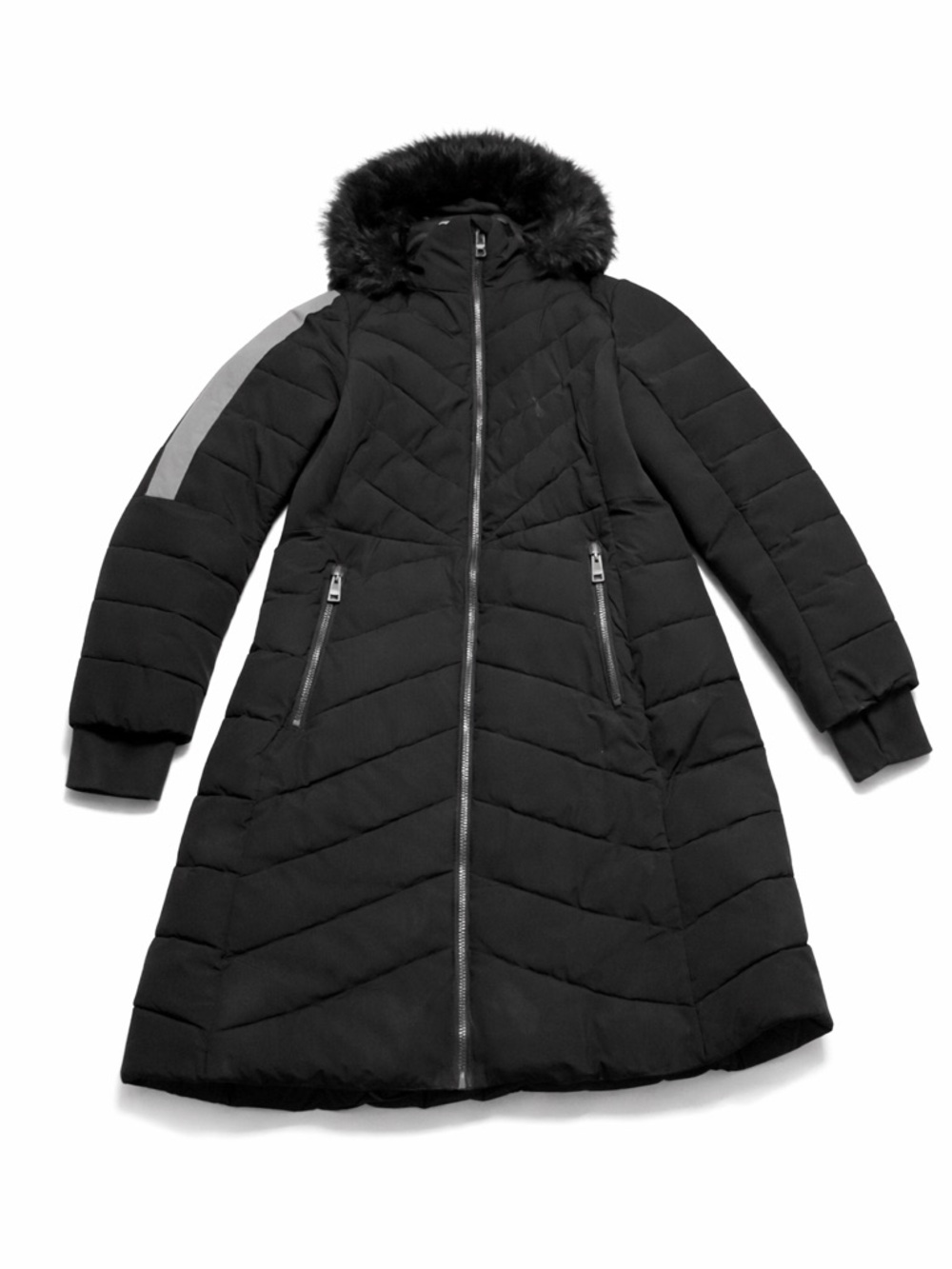 MICHAEL Michael Kors Black Long Quilted Puffer with Faux Fur Hood